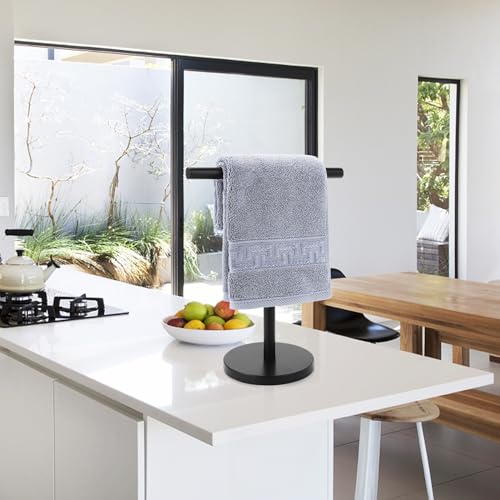 T-Shape Bath Hand Towel Holder Standing, Black, 2 Pack | Weighted Stainless Steel Base Helps Prevent Tipping While The Open T-Shape Keeps Towels Dry on Bathroom Countertops - color: Black-2 Pack