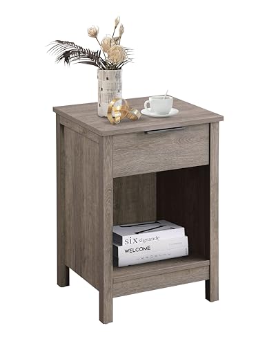 Nightstand with Drawer,3-Tier End Side Table with Storage Drawer and Shelf,Modern Bedside Night Stand for Bedroom, Living Room-Retro Rustic Grey - color: Rustic Grey, style: 1 Drawers