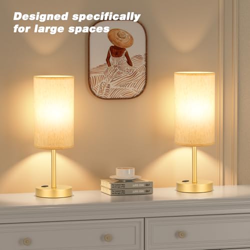 Touch Table Lamp - Cream, 3-Way Dimmable, USB A + C Charging, AC Outlet, 17.4inch Medium, Gold Metal Base - color: Cream - Gold, size: 17.4" Touch Control