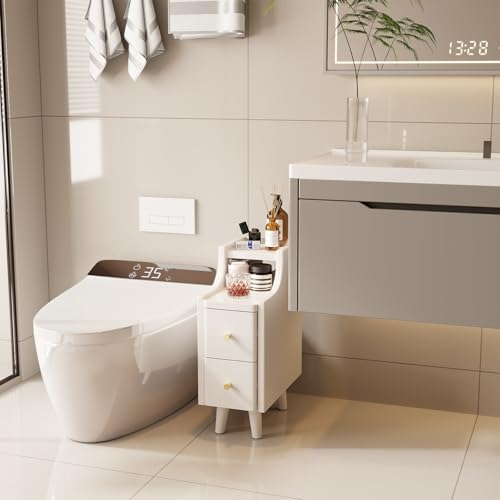 Narrow Nightstand with 2 Drawers,White Nightstand,Bedside Table,Solid Wood Modern Bedside Table for Bedroom,Study,Toilet - color: White, size: 15.75"D x 7.87"W x 22.32"H(2 Drawers)