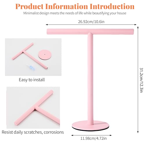 Pink Bathroom Hand Towel Holder Stand,T-Shape Hand Towel Holder Stand SUS304 Stainless Steel for Bathroom,Kitchen or Vanity Countertop - color: Pink