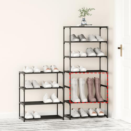 Small Metal Shoe Rack,Stackble Shoe Stand Storage Organizer for Entryway, Hallway and Closet (4-Tier,Black) - size: 4-Tier-Black-1R