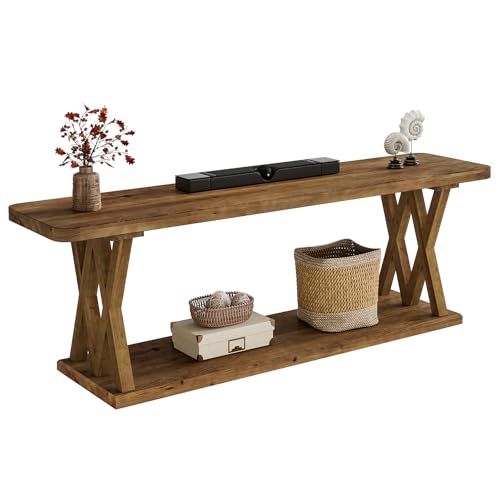 63-Inch Solid Wood TV Stand for 50/55/60/65/70/75-Inch TVs, Farmhouse Entertainment Center with Storage Shelf, Low Media Console Television Stands for Living Room, Bedroom