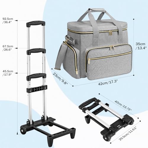 LIWSHWZ Rolling Teacher Tote Bag,Wheeled Teacher Bag with Detachable Dolly & File Teacher Tote - color: Grey