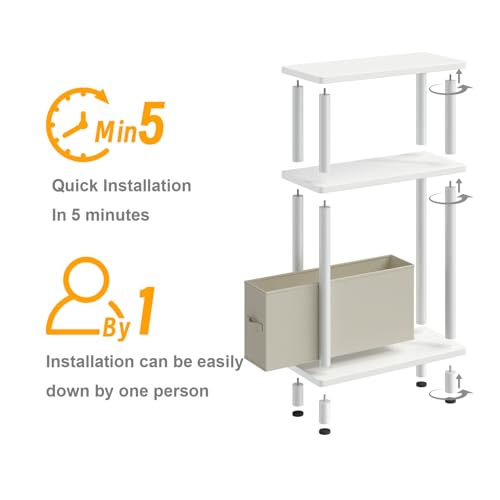 Apicizon Small Narrow Side Table, 3-Tier Skinny End Table with Fabric Basket, Slim Nightstand Bedside Table for Small Spaces, Living Room, Bderoom, White - color: White, style: Narrow Side Table with Basket