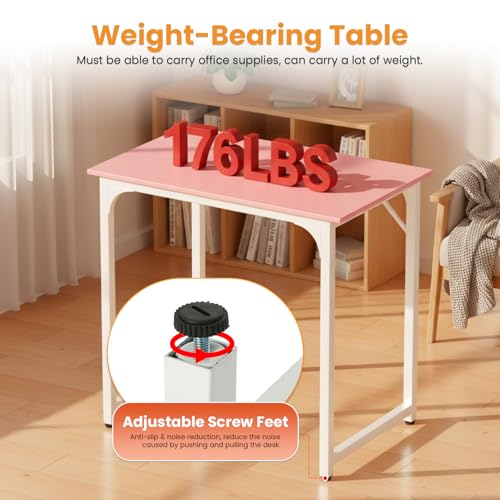 Dkelincs 32 Inch Small Computer Desk Home Office Desk Writing Desk Modern Simple Style Study Work Table with Metal Frame, Easy Assembly, Adjustable Feet, Water-Resistant, Scratchproof Surface, Pink - color: Pink, size: 32 Inch