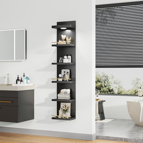 REIBII 6 Tier Wall Shelf Unit, Black Lack Shelf, Vanity Floating Shelves with LED Light, Versatile Floating Shelves for Bedroom, Living Room, Office - color: Black, size: 6 Tier (1-Pack)