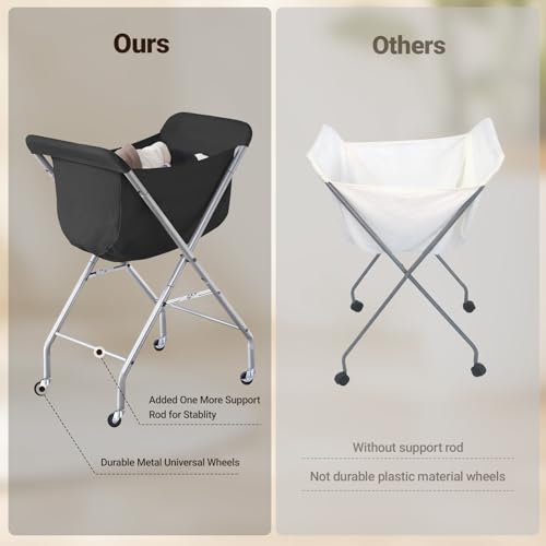 ELYKEN Laundry Basket with Wheels, Collapsible Laundry Hamper, Black | Removable Liner Bag, Foldable Design, Sturdy Metal Frame, 4 Casters, 32”H Laundry Cart for Bedroom, Bathroom & Laundry Room - color: Black, size: 23.2"L x 13"W x 32"H