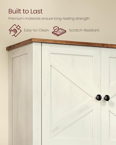 VASAGLE LIRY Collection - Bathroom Wall Cabinet, Farmhouse Wall-Mounted Medicine Storage Cabinet with 2 Barn Doors, Adjustable Shelf, Towel Bar, 7.9 x 23.6 x 28.7 Inches, Rustic White UBBK131W01S - color: Rustic White, style: 2Doors(28.7"H)