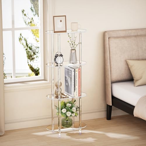 Clear Acrylic Narrow Side Table for Small Spaces, 15.75" L x 7.87" W x 38.7" H, 4 Tier Oval Slim End Table Nightstand, Small Minimalist Skinny Bedside Table for Bedroom, Bathroom, Living Room - size: 4 Tier 1-Pack 38.7"H