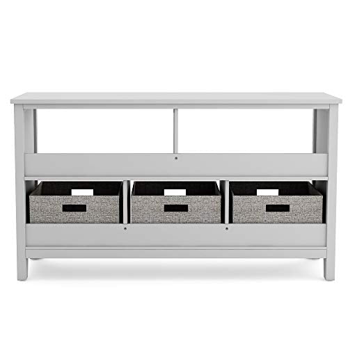 Martha Stewart Kids' Low Bookcase (Gray) - 24 Inch Wooden Storage Organizer Cubby with Fabric Bins for Playroom and Bedroom - color: Grey