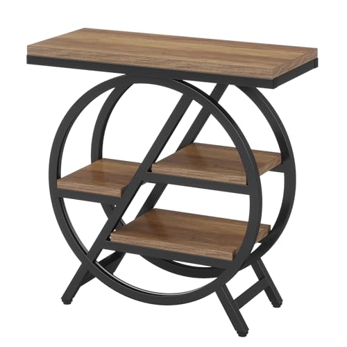 Tribesigns End Table Set of 2, 3-Tier Narrow Sofa Side Table with Storage for Living Room, Wood End Table with Geometric Metal Frame, Industrial Nightstand and Bedside Table for Bedroom, Light Brown - color: Light Brown