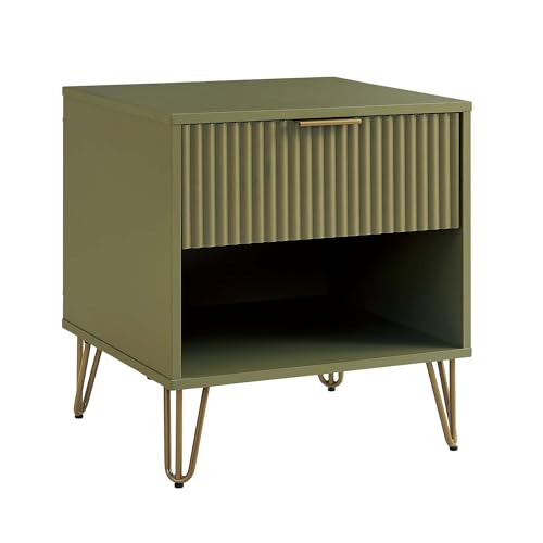 BROVAVE Sturdy Metal Legs Bedside Stand, Nightstand with Textured Drawer, Accent Table for Bedroom for Indoor use, Olive Green - color: Olive Green
