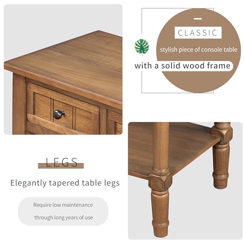 24'' Entryway Table, Small Console Table with Storage Drawers and Shelf, Hallway Table for Entryway Hallway Foyer, Farmhouse Solid Wood Frame (Natural) - color: Natural