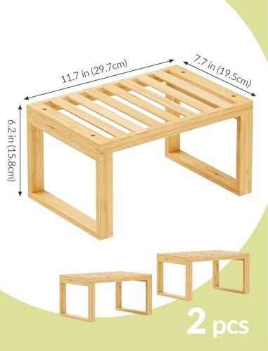 Tomorotec Bamboo Cabinet Shelf, 2 Pcs Kitchen Counter Shelf, Space-Saving Cabinet Organizer for Kitchen, Bathroom and Desk, Multifunctional Storage Rack for Spices, Cans, Toiletries and Stationery