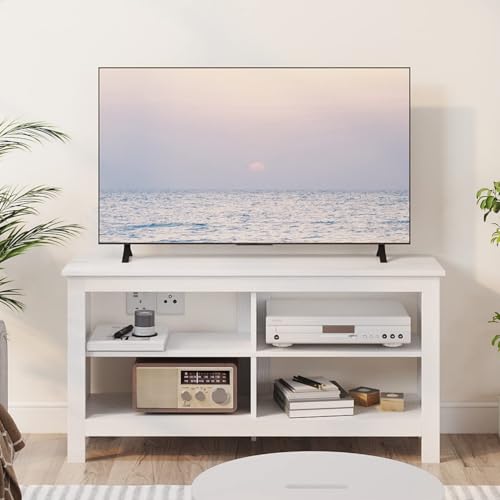 Gyger 43 Inches TV Stand,Mid Century Modern Entertainment Center with 4 Open Shelves Farmhouse TV Media Console Table for Living Room,Bedroom,Television Stand up to 50 Inches(White) - color: White