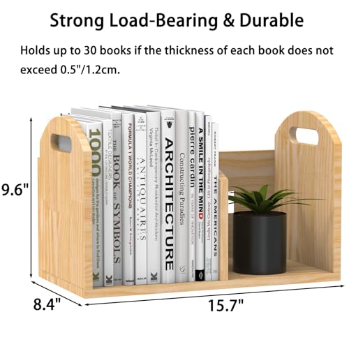 100% Solid Wood Adjustable Desktop Bookshelf, Retro Tabletop Book Shelf File Holder, Vertical Bookshelf Divider Desk Shelf for Home School Office Organization, Perfect for Books, Cookbooks, Magazine - color: Natural Beige