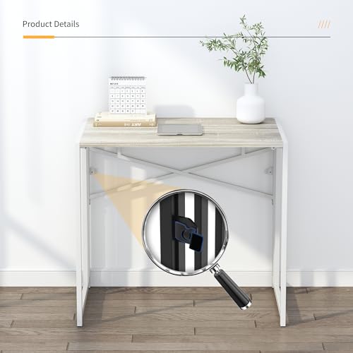 Lutown-Teen Small Folding Desk 32 inch, No Assembly Required Small Office Desk, Writing Gaming Computer Camping Desk, Beige - color: Beige, size: 32 Inch