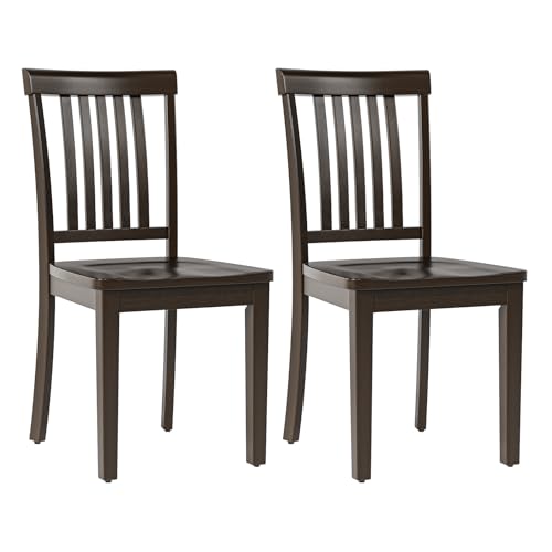 COLAMY Wooden Dining Chairs Set of 2, Farmhouse Dining Room Chairs, Windsor Spindle High Back Side Chairs, Armless Rubberwood Kitchen Table Chairs, Dark Brown - color: Dark Brown, size: Set of 2