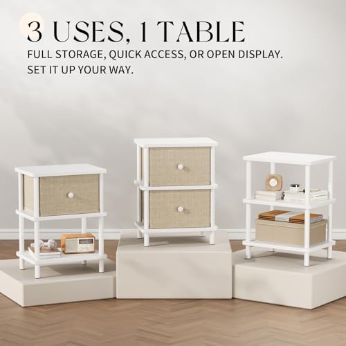Apicizon Nightstand with 2 Drawers, Boho Side Table with Storage, White | Small End Table with Solid Wood Legs, for Small Spaces, Bedroom, Living Room, Entryway, Easy Assembly - color: White