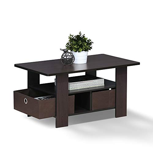 Small Modern Coffee Table with Storage, Bin Drawer Side Table, Coffee Table for Bedroom, Home Office, Living Room, Dark Walnut - color: Dark Walnut