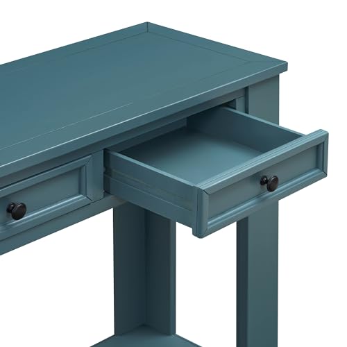 LKTART Solid Wood Console Table,63" Sofa Table Entryway Table with Drawers | Console Table for Entryway with 4 Drawers and Open Shelf,Entry Table for Hallway,Foyer,Living Room,Easy Assembled,Dark Blue - color: Dark Blue