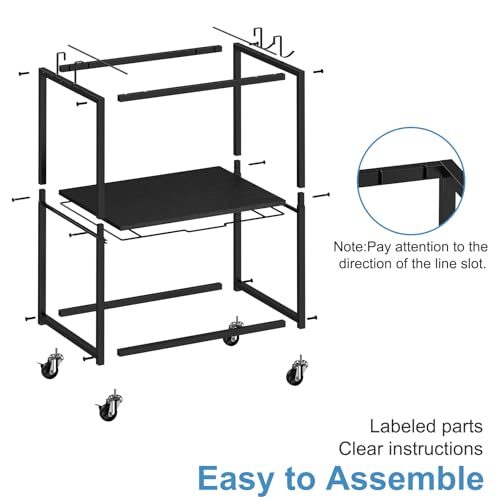Sunexinlo Rolling File Cart for Letter/Legal Size 2-Tier,Hanging File Organizer, Pull-Out Mobile File Cabinet with 360° Wheels & 4 Hooks, Under Desk Filing Cabinets for Home Office, Black