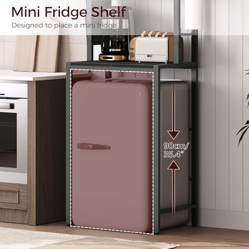 MAHANCRIS Bakers Rack with Mini Fridge Shelf, 3-Tier Microwave Stand, Coffee Bar Station with Paper Holder, Freestanding Kitchen Storage Rack, for Kitchen, Black BRBK5401 - color: Black