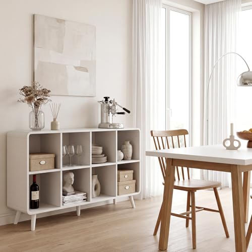 EXPERLAM White 8 Cube Storage Organizer with Legs and Rounded Edges, Mid Century Cube Bookshelf, Low Horizontal Cube Shelf Bookcase for Living Room, Bedroom, Entryway - size: with legs