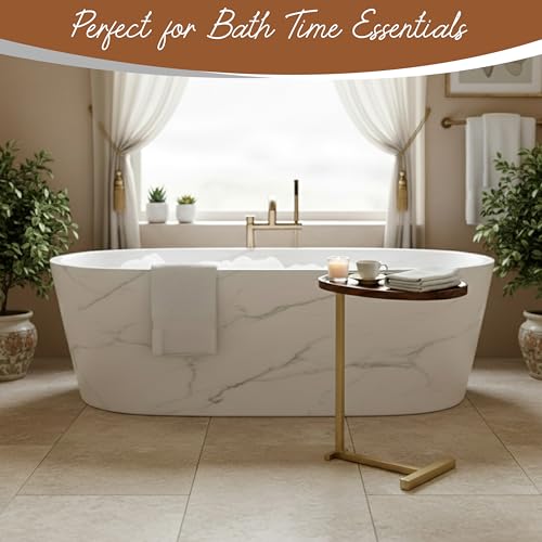 Kings Brand C-Shaped Side End Table, Sofa Table, Gold & Brown | Convenient C-Shaped Table – Slides Under Sofas, Chairs, Beds to Keep Coffee, Snacks, Laptops, Books, & Essentials w/in Reach - color: Brown