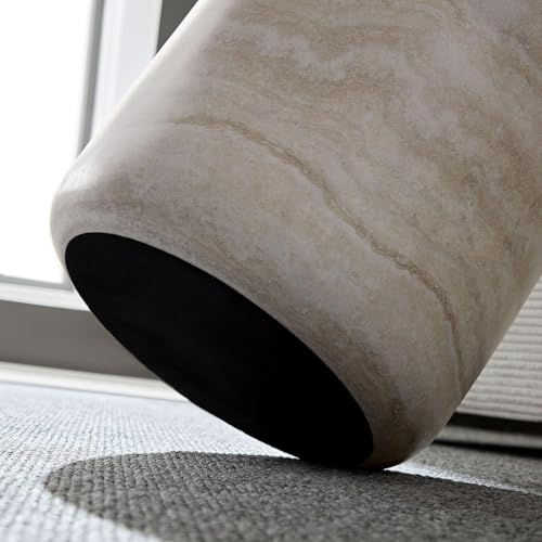 Faux Marble Round Side Table for Living Room Faux Stone Side Table End Tables Modern Travertine Circle End Tables for Apartment, No Need Assembly (Fiberglass-15.74'') - color: Faux Marble-15.74inch