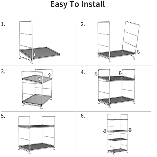 Plastic/Metal Freestanding Stackable Organizer Shelf,Bathroom Countertop Storage Shelf Cosmetic Organizer Holder Kitchen Spice Rack,2-Tier Standing Rack (Silver & Black) - color: Silver