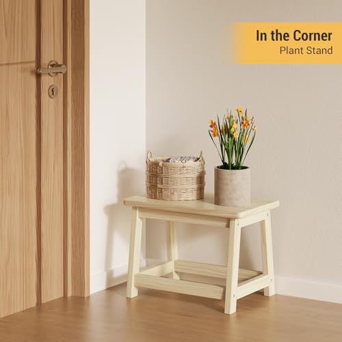 Wood Step Stool Small Stool Foot Stool Wooden Shoe Bench Side End Table | Small Sofa Foot Stool for Bathroom Living Room Bedroom Kitchen Entryway Modern Sturdy 16.5x11x11.8inchs (Natural) - color: Natural, size: Small