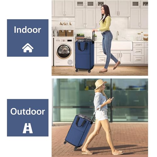 Bukere Rolling Laundry Hamper with Wheels, Large 90L Freestanding Collapsible Laundry Basket Bag for Clothes Storage, Heavy Duty Removable Wheeled Cart for College Dorm Apartment Laundry Room Bathroom