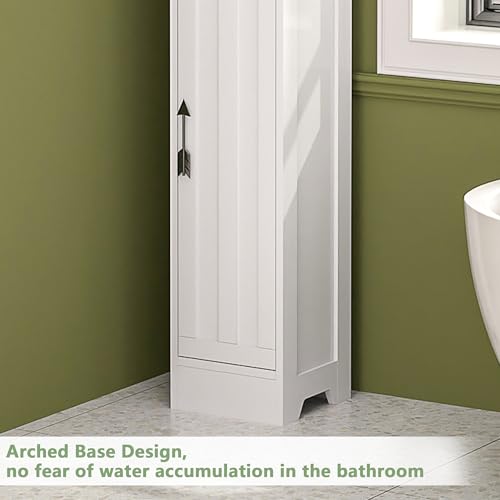 VECELO Narrow Bathroom Storage Cabinet with 3 Adjustable Shelves, 71" Tall Freestanding Cabinet with Toilet Paper Holder, Slim Tower Cabinet with Magnetic Door, for Small Spaces, White - color: Shelf Top