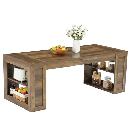 Tribesigns Farmhouse Dining Table with Storage Shelves, 70.8-Inch Large Rectangle Wooden Kitchen Dinner Table for 6 for Kitchen, Dining Room, Living Room