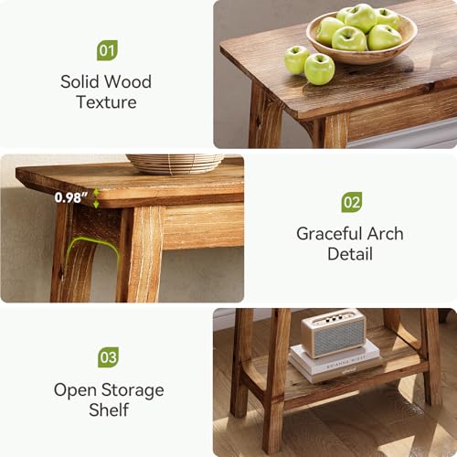 LITTLE TREE Narrow Side Table, Solid Wood Slim End Table for Small Spaces, 23.6" Sofa Side Tables, Skinny Bedside Tables Nightstand for Bedroom, Natural Wood (1 Piece)