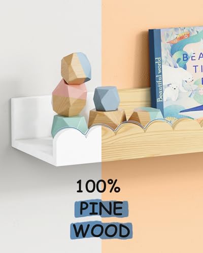 Harwaya Scalloped Nursery Floating Shelves for Wall Set of 4, White Kids Book Shelves Wall Mounted, Cloud Hanging Bookshelf for Baby Toddler Child Girls Boys Room Bathroom Bedroom Toys (Pine Wood) - color: White