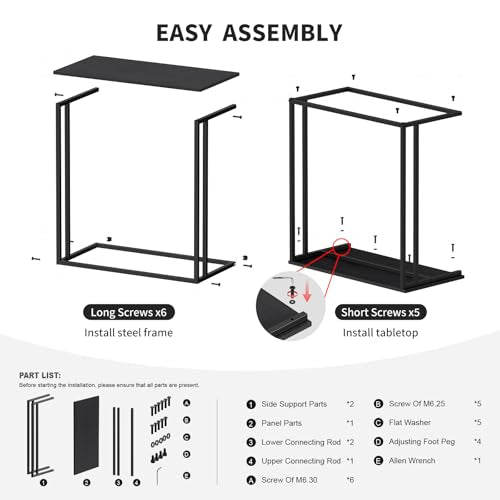 C-Shaped Side Table, Modern End Table with Metal Frame, Space Saving Design for Living Room,Large Surface Couch Table for Bedroom, and Home Office,24 x 12 x 24 inches (Black)