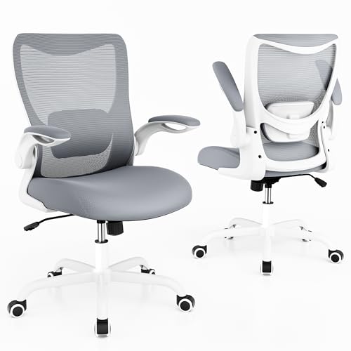 MUXX.STIL Office Chair, Ergonomic Desk Chair with Adjustable Lumbar Support and Flip up Armrest, Breathable Mesh Computer Chair for Home Office, Gray - color: Grey