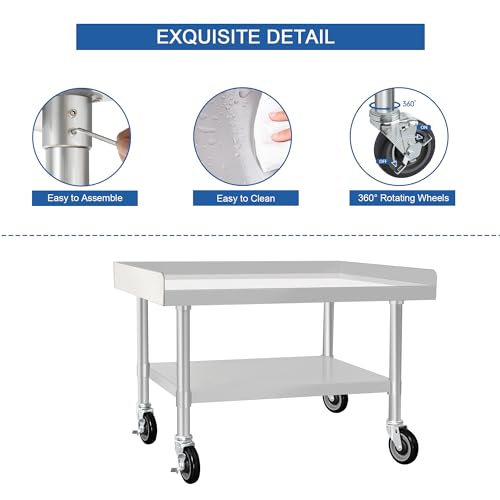 HARDURA Stainless Steel Equipment Work Stand 30" x 36" Prep Table with Under Shelf and Caster for Commercial & Workplace, Home, Hotel, Garage - size: 30" x 36"
