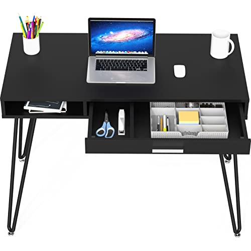 SHW Home Office Computer Hairpin Leg Desk with Drawer, Black - color: Black