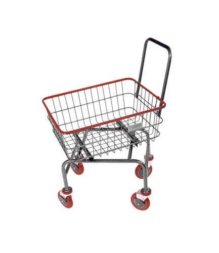 Rolling Laundry Cart with Wheels, Metal Wire Basket, Heavy Duty Utility Cart (RED) - color: Red