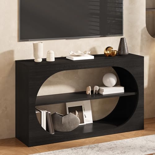 55-Inch Entryway Table with Storage, 3-Tier Console Tables, Behind Couch Table Wood Narrow Console Tables for Entryway, Living Room, Foyer, Hallway, Entry (Black) - color: Black