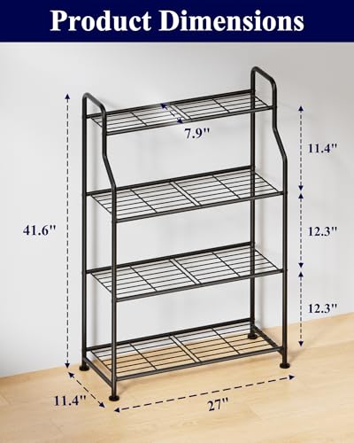 Kitsure 4-Tier Plant Stand Indoor & Outdoor, 27" x 11.4" x 41.6", Black | Metal Plant Shelf with Adjustable Leveling Feet, Easy to Assemble Planter Stand for Patio, Balcony, or Garden, Plant Shelves - size: 27" x 11.4" x 41.6"