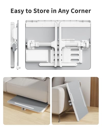 Laptop tray, SAIJI 60*45cm Table lap for bed, Multi-purpose Premium Lapdesk, Height Angle adjustable, with Book Stand, Drawer, Tablet slot, for Eating, Working, Writing, Gaming, Drawing (Light Grey) - color: Gray