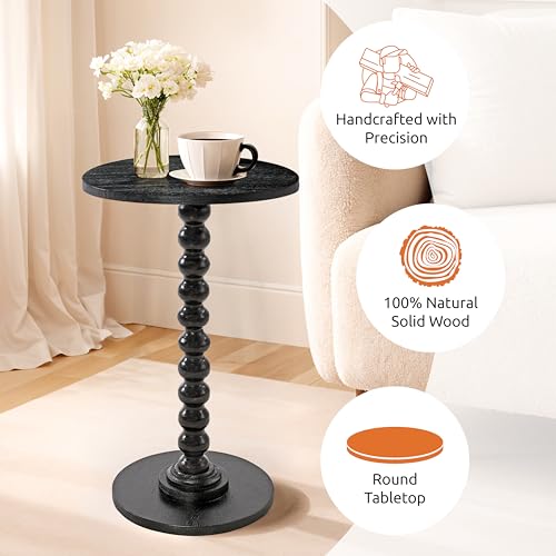 Solid Wood Round Side Table for Living Room, Bedroom and Office — Handcrafted 22-Inch End Table, Bedside Nightstand, Accent Table for Small Spaces with Tool-Free Assembly- Charcoal Gray - color: Charcoal Gray