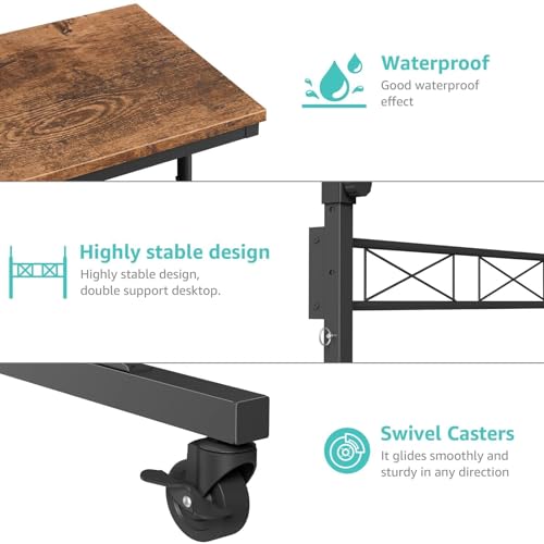 Small Portable Rolling Standing Desk - 32 Inch Adjustable Height Mobile Stand Up Desks with Wheels for Treadmill Walking Pad, Teacher Podium for Classroom, Couch Sofa Side Laptop Table, Rustic Brown - color: Brown