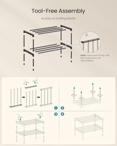 SONGMICS 2-Tier Shoe Rack for Closet, Compact Metal Shoe Organizer Shelf for Entryway, Bedroom, Small Spaces, Stackable, 11.8 x 17.7 x 12.2 Inches, Black ULSA112BH01 - size: 2 Tiers (17.7"W)