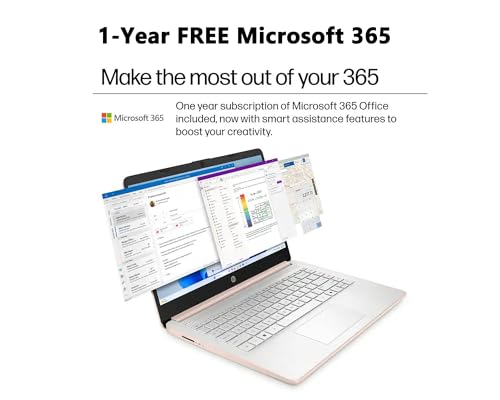Elite 14" HD Anti-Glare Display Portable Laptop for Student & Home Office by HP, Intel Quad-Core N150, 4GB RAM|128GB UFS, Wi-Fi6/SD Card Slot/WIN 11, 1-Year Microsoft 365 & 1TB Cloud Storage Rose Gold